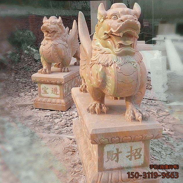 石雕麒麟招財動物雕塑