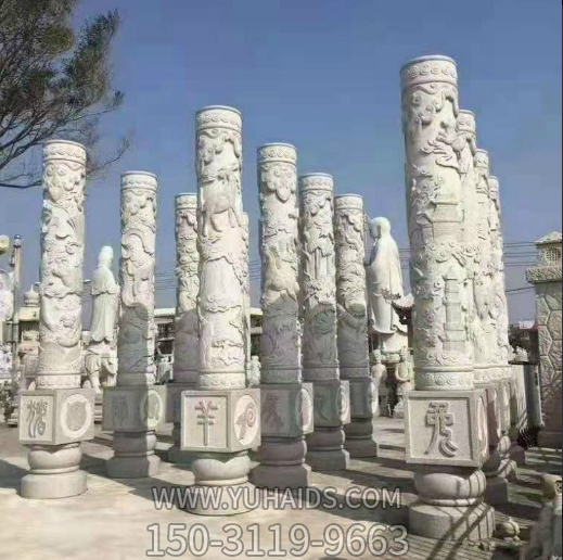 十二生肖石柱子，城市園林文化柱雕塑