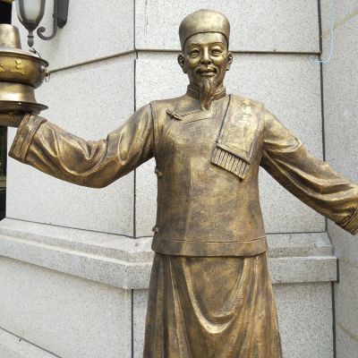 火鍋店攬客小二銅雕，飯店門(mén)口攬客人物塑像