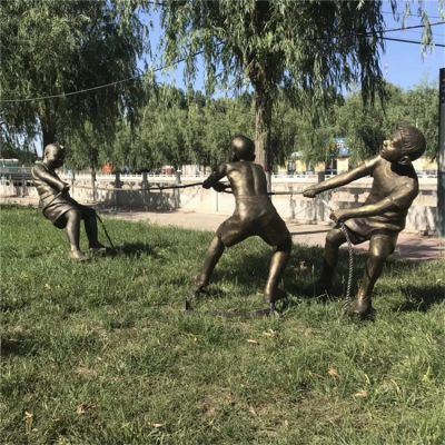 拔河，玻璃鋼民俗生活場景人物雕塑