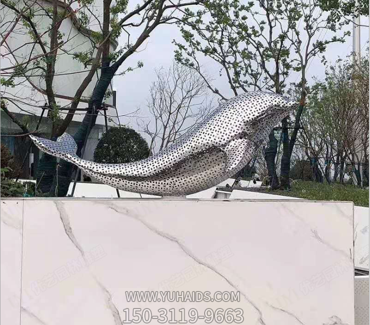 不銹鋼海豚景觀擺件，城市園林創(chuàng)意動(dòng)物擺件雕塑