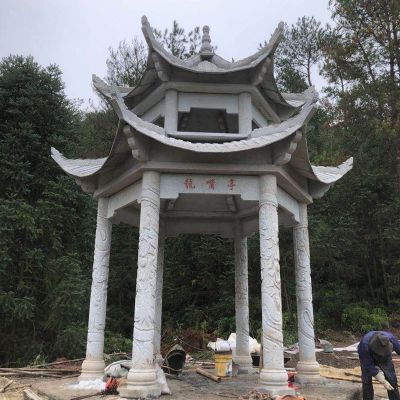 山區(qū)寺廟戶(hù)外雙層斗拱頂青石仿古涼亭