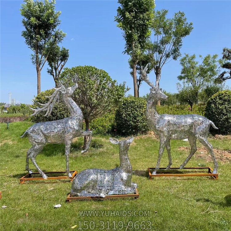 不銹鋼鹿，網(wǎng)格鹿雕塑