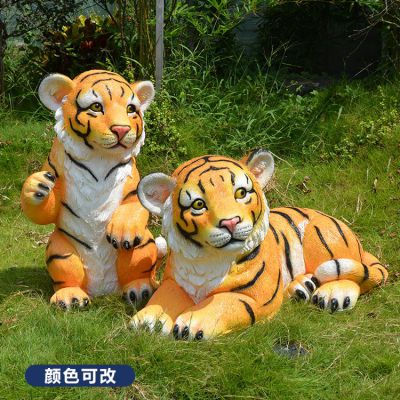 玻璃鋼仿真可愛老虎，彩繪老虎雕塑