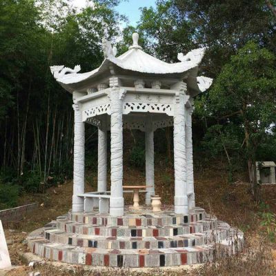 漢白玉六角石雕亭子，公園園林休息涼亭