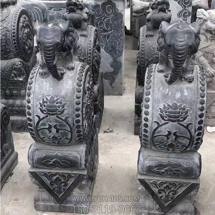石雕青石門墩一對招財(cái)鎮(zhèn)宅家用門口小象抱鼓石擺件雕塑
