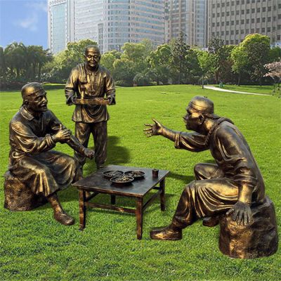 劃拳，玻璃鋼仿銅民俗生活情景雕塑