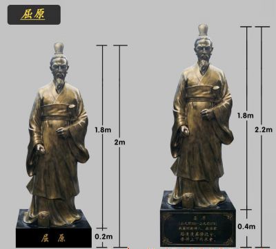 圖書館擺放鎏金楚國(guó)詩人屈原銅雕塑