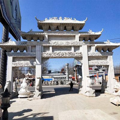 石雕牌坊，大型三間四柱漢白玉石雕牌樓