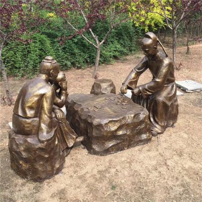 下棋，民俗生活人物玻璃鋼場景雕塑