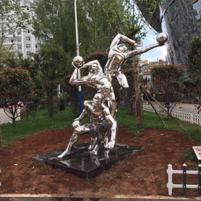打籃球，不銹鋼鏡面體育運(yùn)動主題人物雕塑