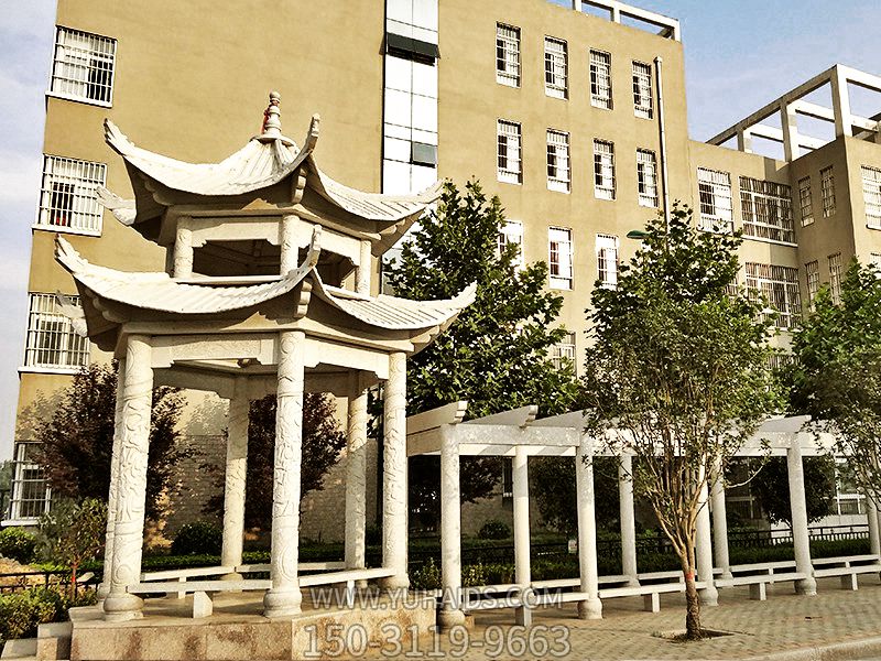 學(xué)?;▓@裝飾漢白玉仿古建涼亭花架雕塑
