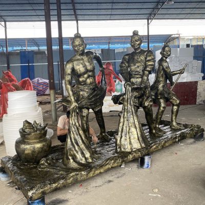 捕魚(yú)，玻璃鋼仿銅民俗生活人物情景雕塑