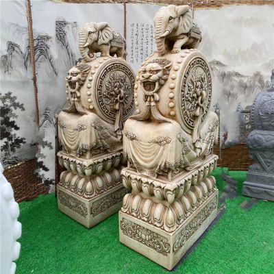 漢白玉大象抱鼓石，仿古做舊大門(mén)門(mén)墩