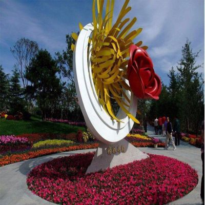 姊妹并艷，不銹鋼創(chuàng)意玫瑰花、菊花景觀雕塑