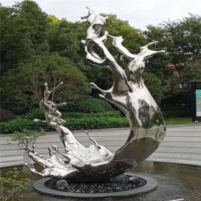 金屬抽象鏡面水滴水花戶(hù)外售樓處景觀擺件不銹鋼浪花雕塑