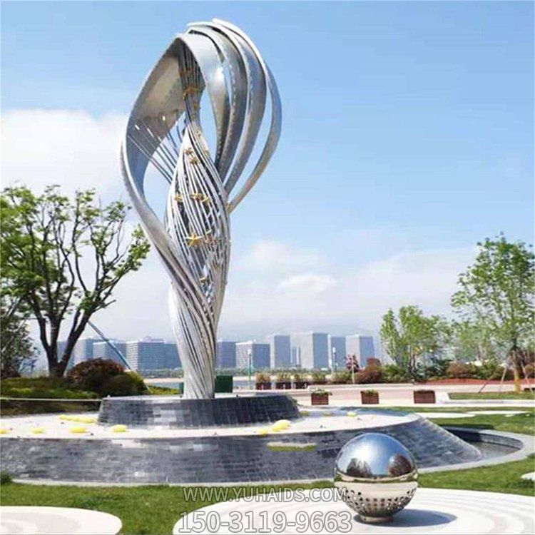 廣場噴泉水池擺放大型創(chuàng)意不銹鋼抽象藝術景觀雕塑