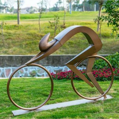 校園廣場(chǎng)景觀戶外不銹鋼抽象運(yùn)動(dòng)主題騎自行車人物雕塑