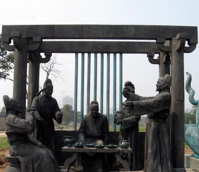 銅雕古代人物景區(qū)園林喝酒景觀(guān)裝飾品酒文化雕塑