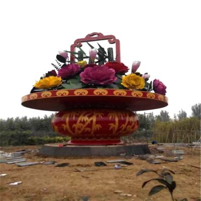公園廣場大型玻璃鋼景觀花籃，慶典大花籃