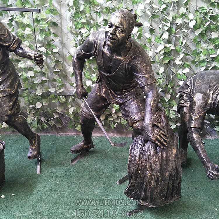 割稻子，玻璃鋼仿銅農(nóng)耕人物雕塑
