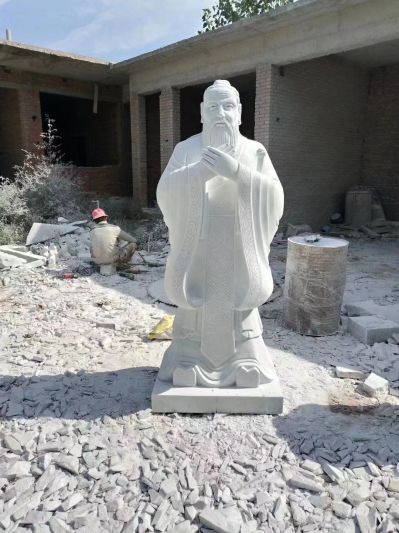 漢白玉孔子，中國(guó)古代著名教育家思想家孔子石雕像