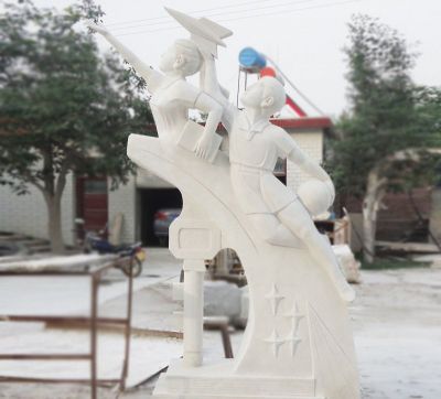 大型廣場(chǎng)擺放的石雕創(chuàng)意天天向上雕塑