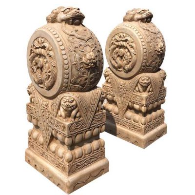 一對(duì)家用門(mén)口門(mén)墩抱鼓石雕塑