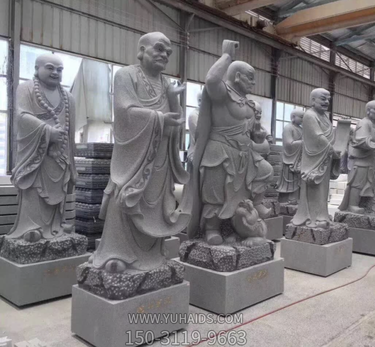 十八羅漢系列佛像，花崗巖18羅漢像雕塑