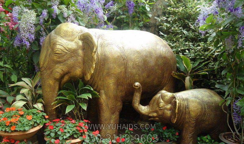 公園不銹鋼噴金鎏金烤漆母子象雕塑 公園不銹鋼噴金鎏金烤漆母子象雕塑