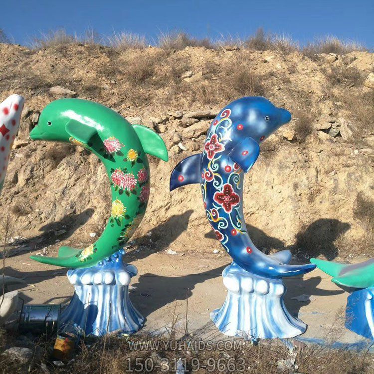 玻璃鋼海豚，彩繪海洋動物雕塑