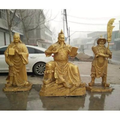 寺廟景區(qū)大型鑄銅噴金漆關(guān)公、周倉和關(guān)平