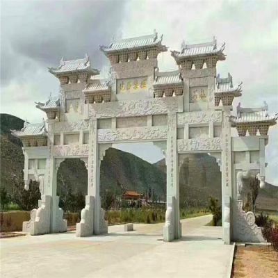戶外街道村口大型門(mén)樓古建筑牌坊雕塑