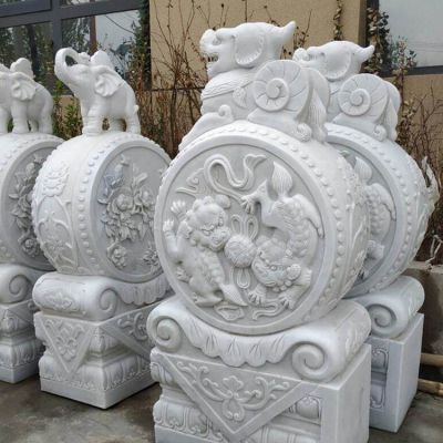 大理石石雕戶(hù)外園林景觀(guān)大型鎮(zhèn)宅招財(cái)抱鼓石 雕塑