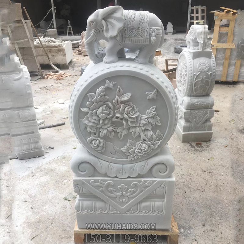 仿古漢白玉小象門(mén)墩庭院門(mén)口擺件石雕雕塑