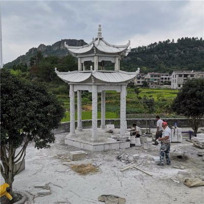 石雕涼亭，雙層六柱石亭子