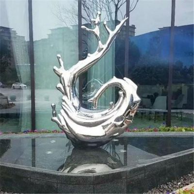不銹鋼浪花雕塑，園林水景裝飾景觀擺件