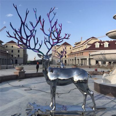 戶(hù)外鏡面不銹鋼梅花鹿雕塑園林景觀(guān)金屬抽象動(dòng)物景觀(guān)