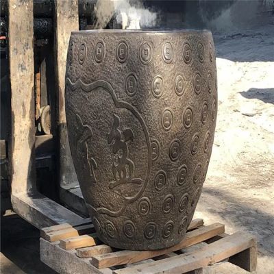 聚寶盆，仿古石雕，招財(cái)擺件