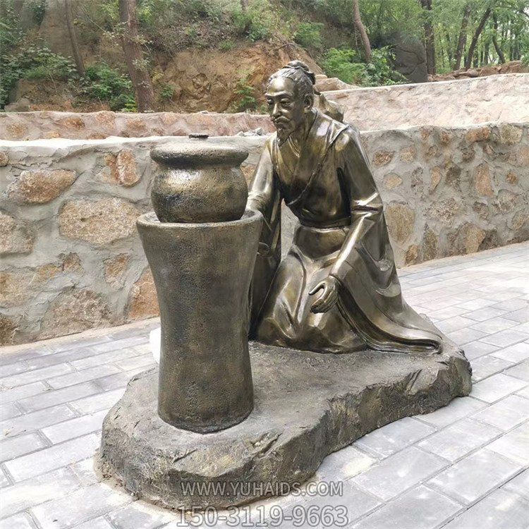 煎藥古代人物，中醫(yī)文化熬制中藥玻璃鋼仿銅情景雕塑