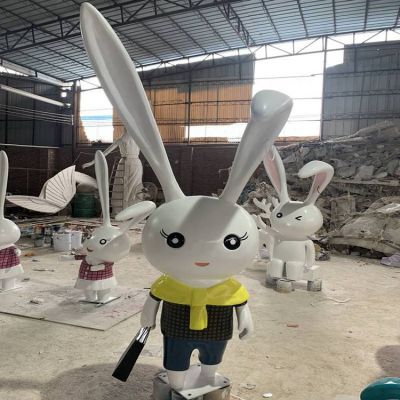 商場(chǎng)戶(hù)外玻璃鋼卡通小兔子雕塑