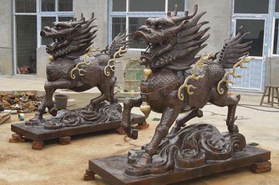 麒麟雕塑-戶(hù)外廣場(chǎng)大型景觀不銹鋼仿銅麒麟雕塑