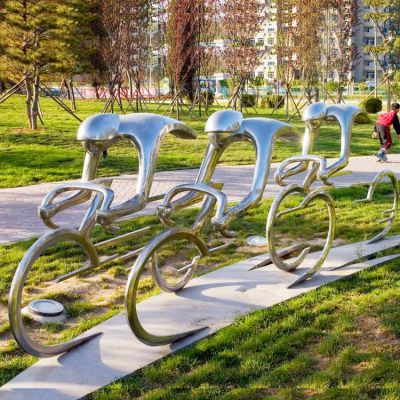 不銹鋼抽象騎行人物雕塑，公園園林體育運(yùn)動主題雕塑