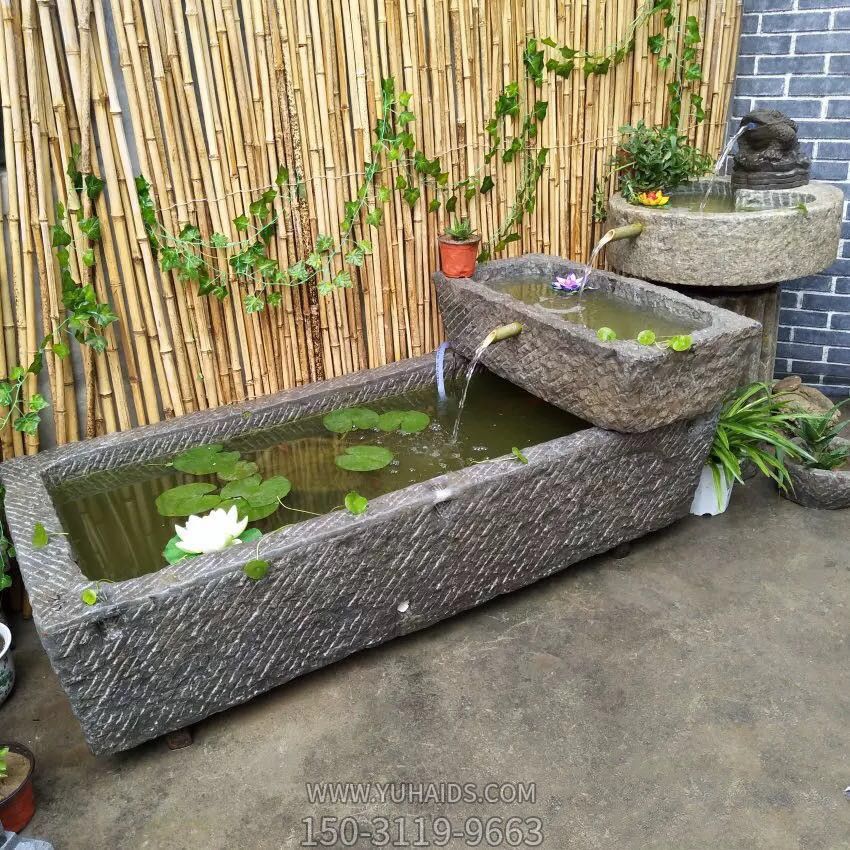 老舊石槽組合魚(yú)缸石頭水缸養(yǎng)魚(yú)石盆園林戶(hù)外石磨青石景觀(guān)流水?dāng)[件雕塑