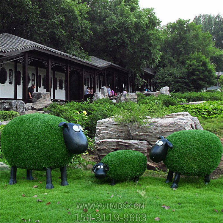 草皮肖恩羊，綠色可愛綠植動(dòng)物擺件雕塑