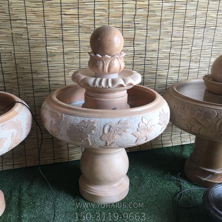 晚霞紅大理石風(fēng)水球水缽，室內(nèi)家用小型招財(cái)擺件雕塑