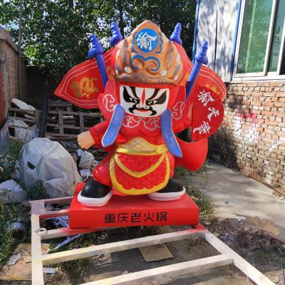 重慶老火鍋形象ip雕塑，玻璃鋼飯店攬客美陳