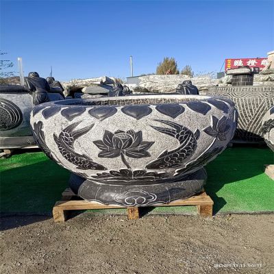 鯉魚(yú)荷花青石石刻水缸魚(yú)缸