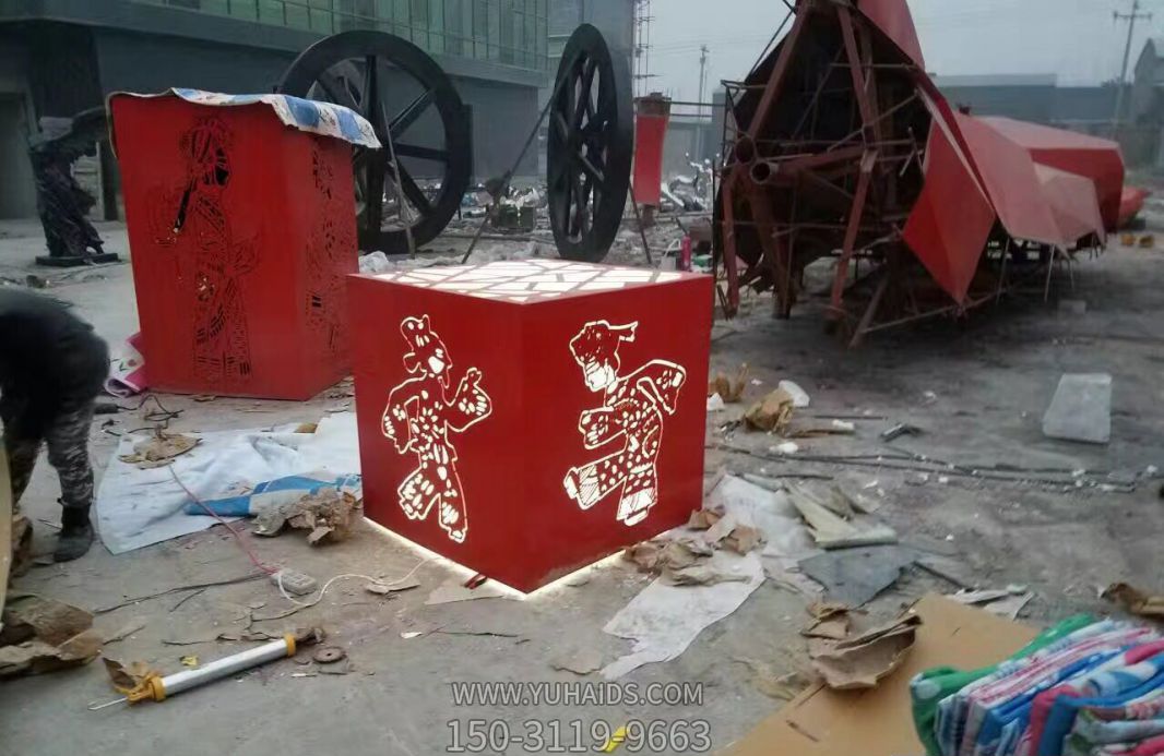 公園不銹鋼噴漆剪紙皮影戲人物雕塑 公園不銹鋼噴漆剪紙皮影戲人物雕塑