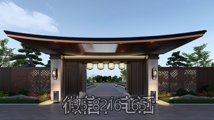 別墅大門(mén)中式不銹鋼門(mén)頭造型